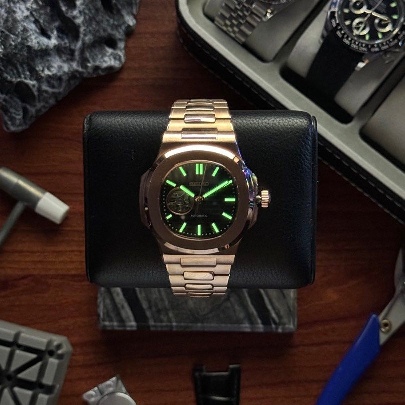 SEIKO MOD NAUTILUS | OPEN HEART ROSE GOLD AND BLACK