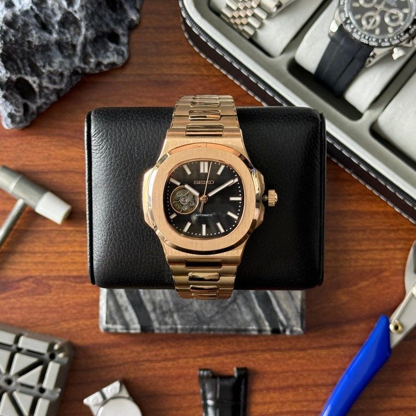 SEIKO MOD NAUTILUS | OPEN HEART ROSE GOLD AND BLACK