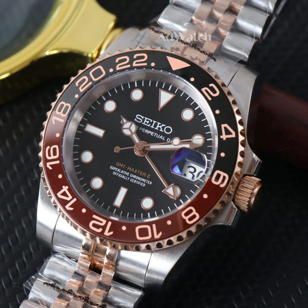 SEIKO MOD GMT | RED AND BLACK | GOLD SILVER