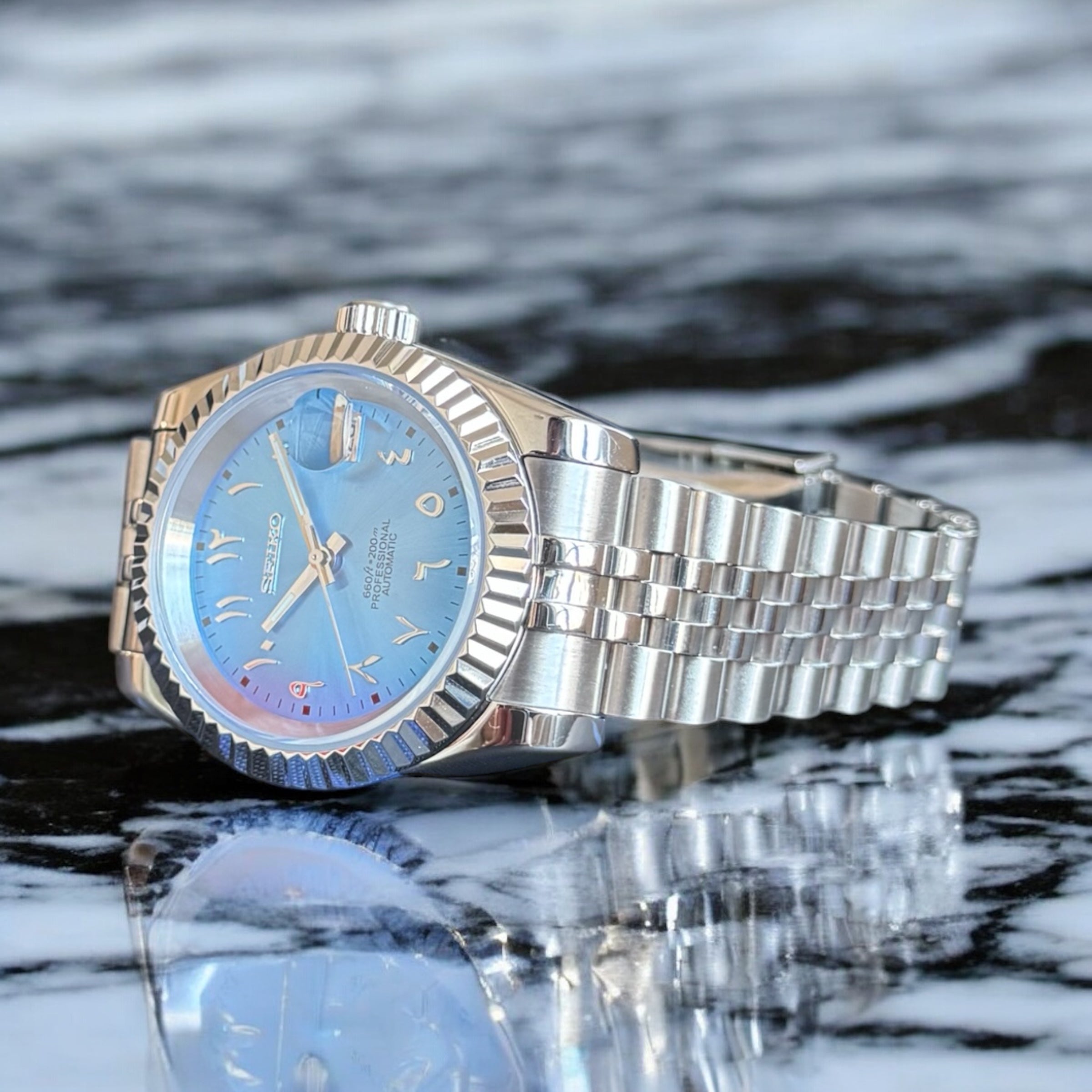 SEIKO MOD | DATEJUST | ARABIC DIAL | SKY BLUE – ADWATCH.CA